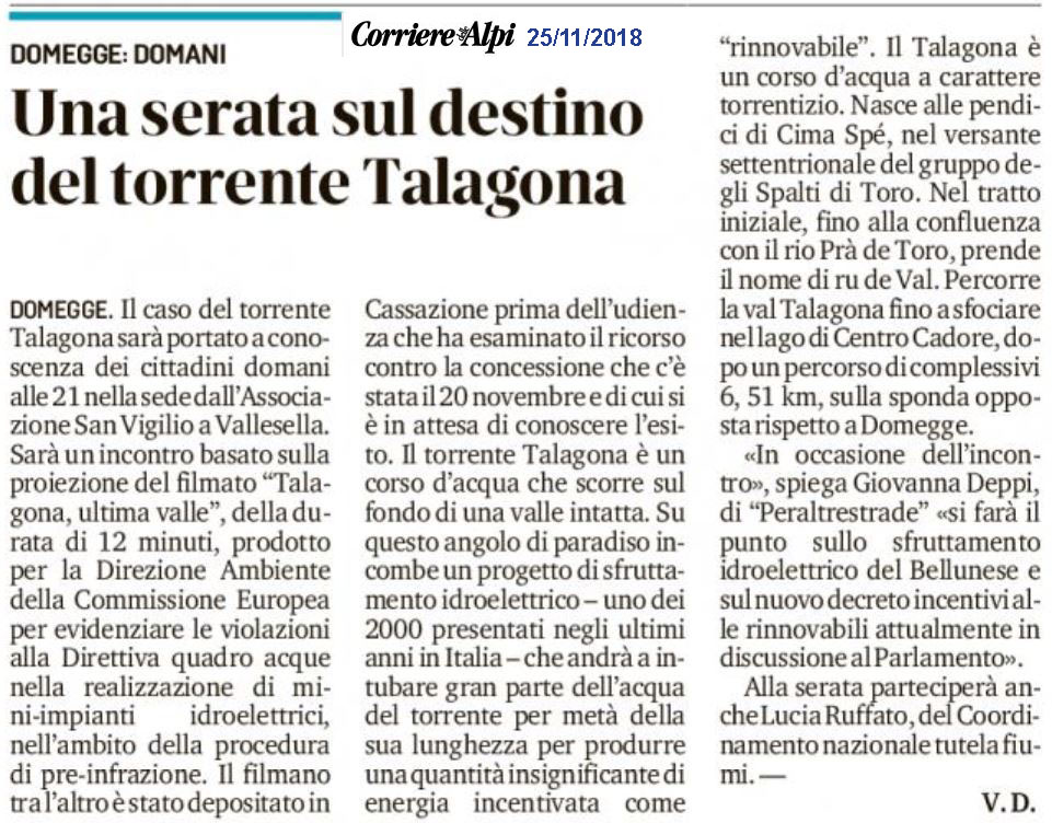 Corriere delle Alpi - Talagona a Vallesella