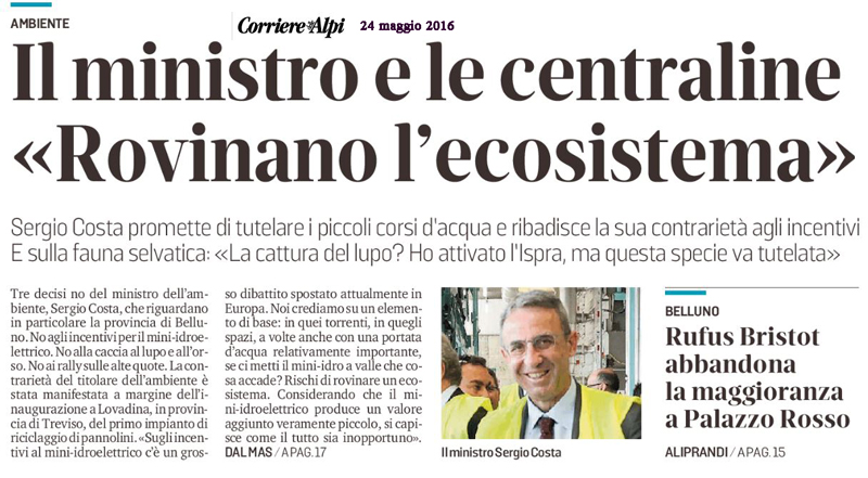 Misnitro  Sergio Costa - no mini idroelettrico