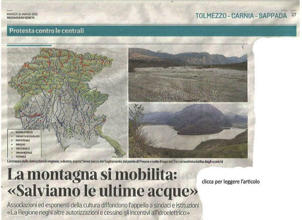 210330  Messaggero Veneto - Salviamo le acque della montagna