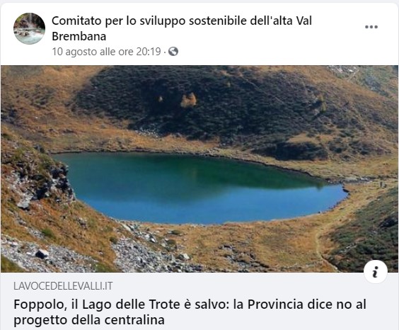 Comitato alta val Brembana  -  Foppolo  -    
	Il lago delle trote è salvo