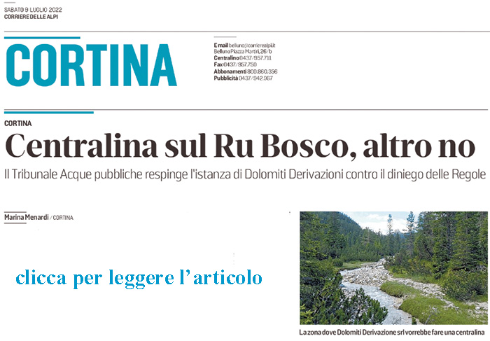 CdA Bocciata ancora una volta la centralina sul Ru Bosco - Cortina