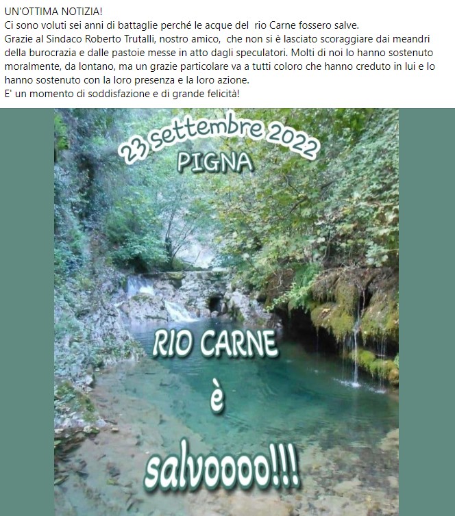 rio Carne salvo - Grazie al Sindaco Roberto Trutalli